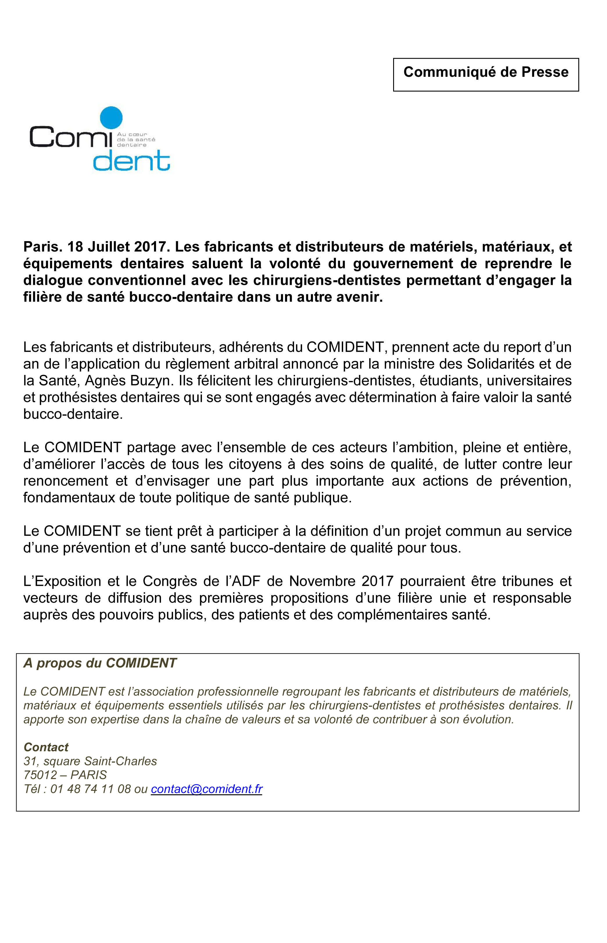 COMIDENT Communique de presse Report RA 18 Juillet 2017